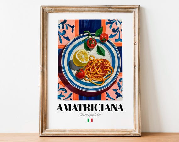 Italian Amatriciana Poster Tomato Pasta Art For Gourmet Food Lovers