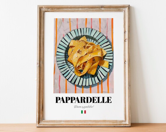 Italian Pappardelle Poster Ribbon Pasta Art For Restaurant And Bistro Walls