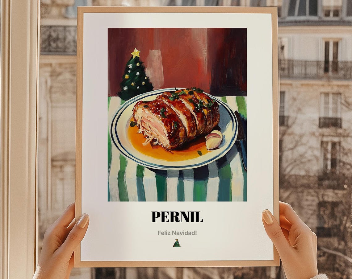 Pernil Puerto Rican Roast Pork Christmas Dinner Oil Painting Poster