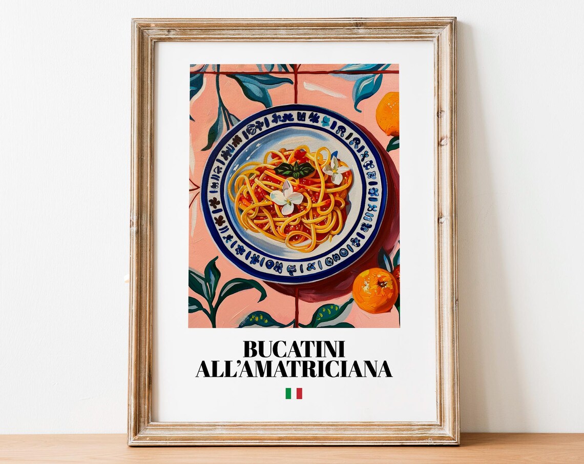Bucatini All Amatriciana Italian Pasta Painting Kitchen Poster Art