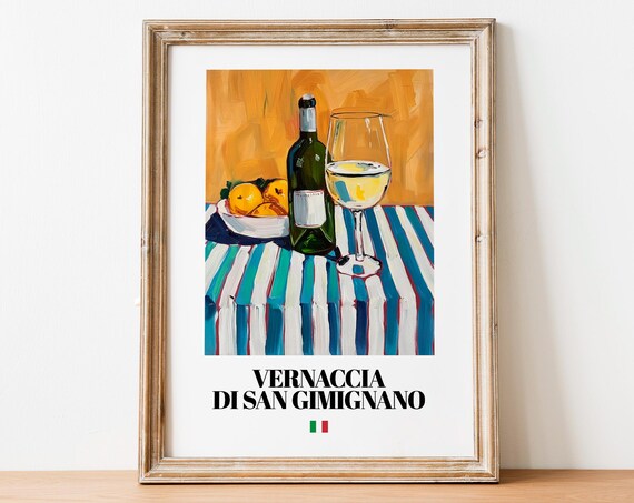 Italian Vernaccia Art Print Poster Vineyard Artwork For Bars And Restaurants