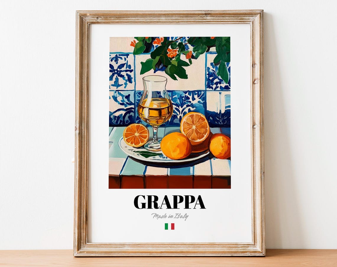 Grappa Made in Italy Glass Orange Citrus Tile Still Life Art Poster