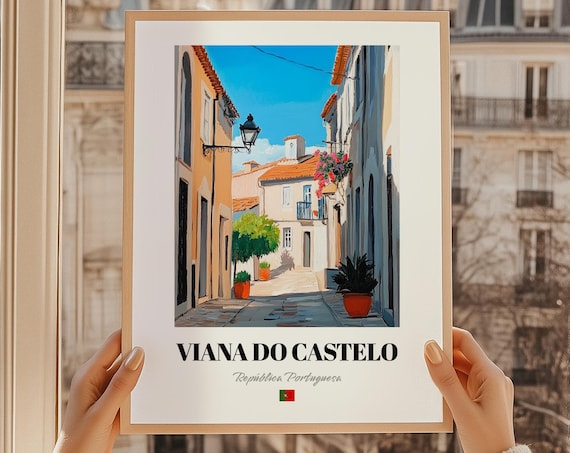 Viana do Castelo Portugal Sunny Lane Oil Painting Travel Poster