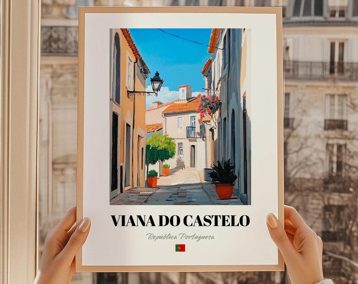 Viana do Castelo Portugal Sunny Lane Oil Painting Travel Poster