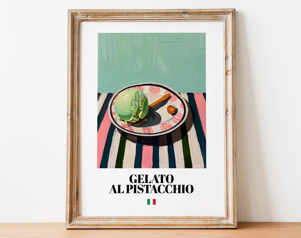 Gelato al Pistacchio Italian Dessert Art Kitchen Wall Poster