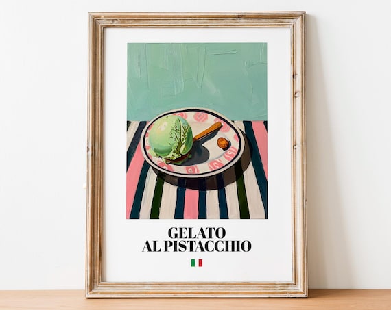 Gelato al Pistacchio Italian Dessert Art Kitchen Wall Poster