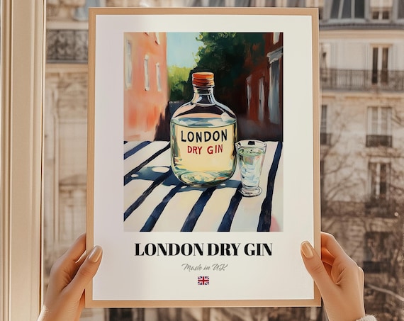 London Dry Gin English Spirit Poster Bar Dcor Wall Art Britishfriend Gift Dining Room