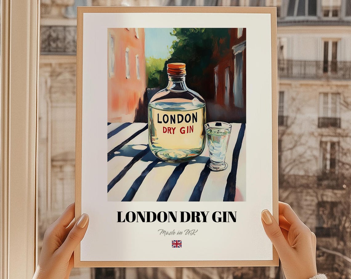London Dry Gin English Spirit Poster Bar Dcor Wall Art Britishfriend Gift Dining Room