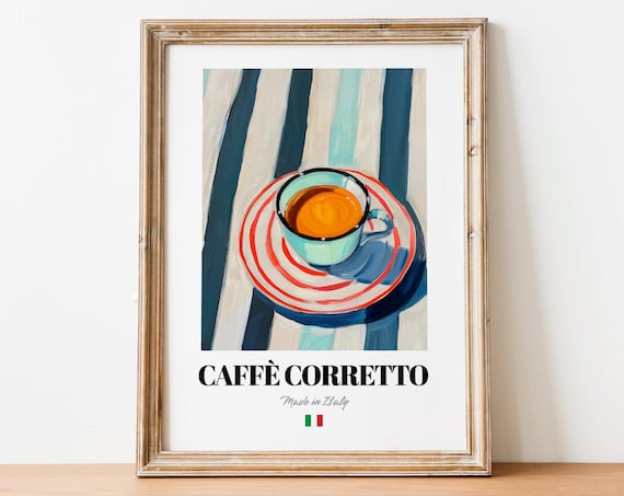 Caffè Corretto Made in Italy Espresso Cup Stripe Kitchen Art Poster