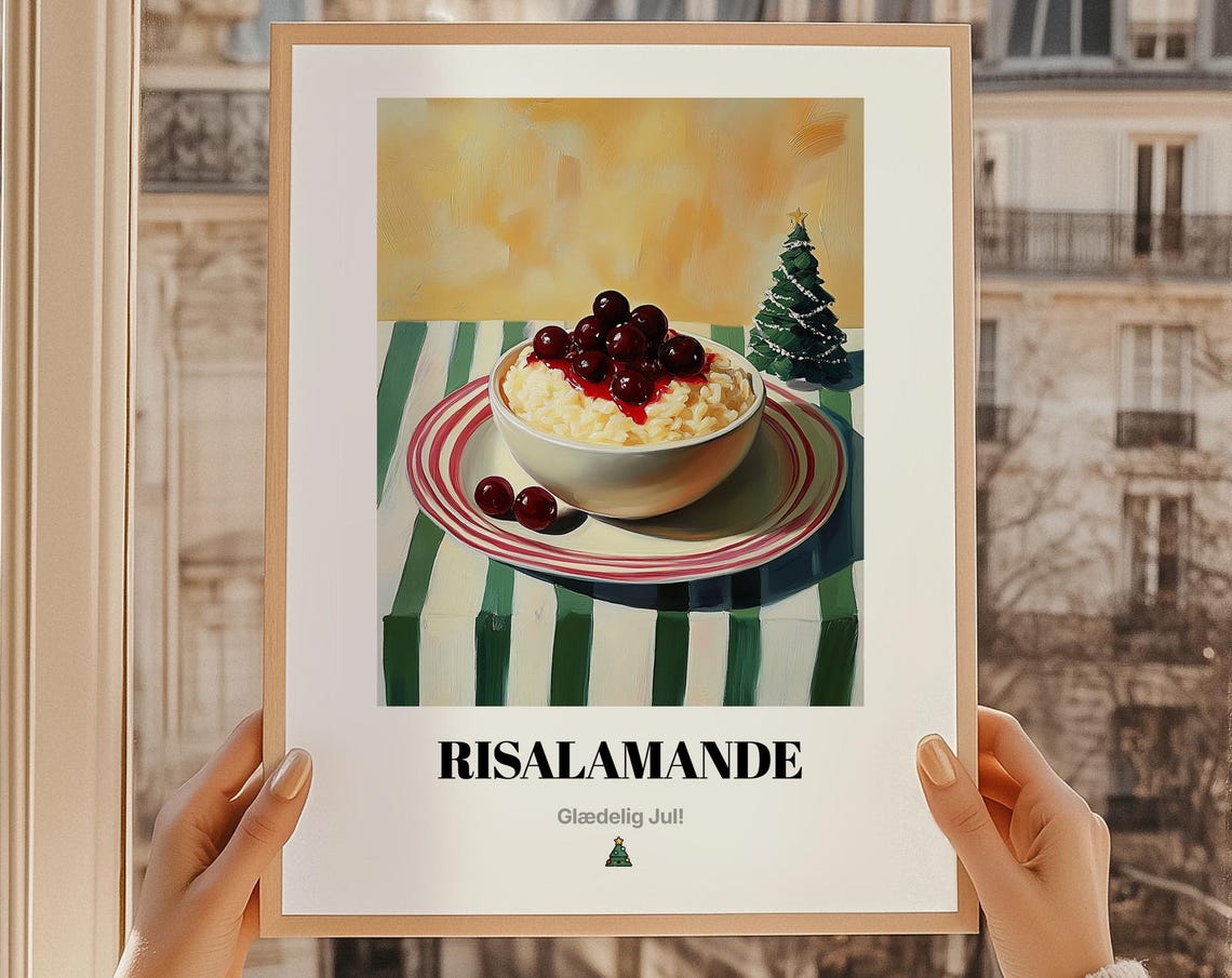 Risalamande Danish Christmas Rice Dessert With Cherries Poster