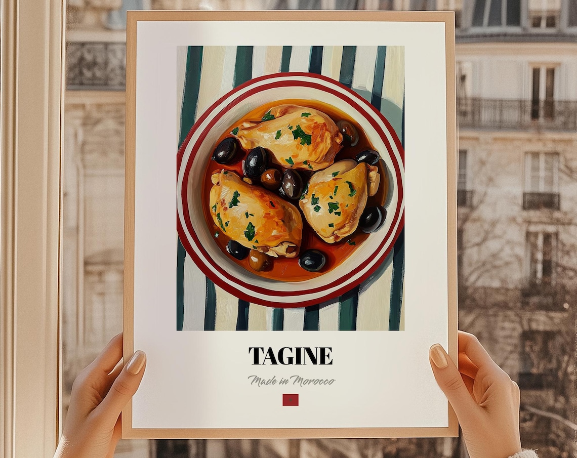 Tagine Moroccan Chicken Stew Food Illustration Kitchen Wall Decor Poster