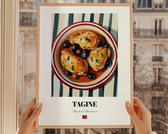 Tagine Moroccan Chicken Stew Food Illustration Kitchen Wall Decor Poster