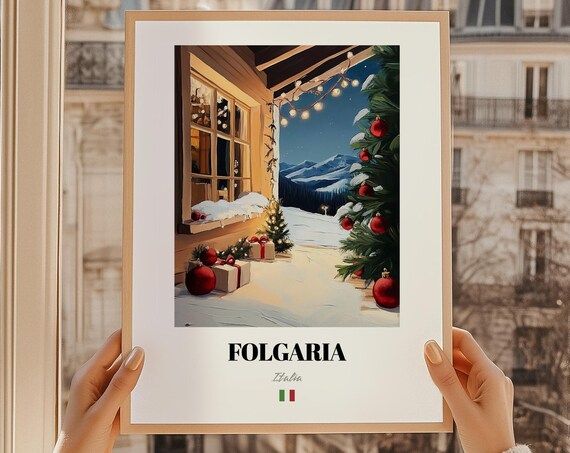 Folgaria Italia Christmas Night Window Snowy Mountain Poster