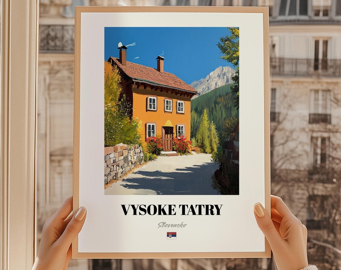 Vysoke Tatry Slovakia Mountain Chalet Oil Painting Travel Poster