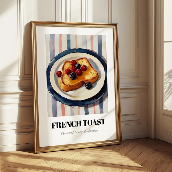 French Toast Berries Painting Striped Breakfast Kitchen Art Poster