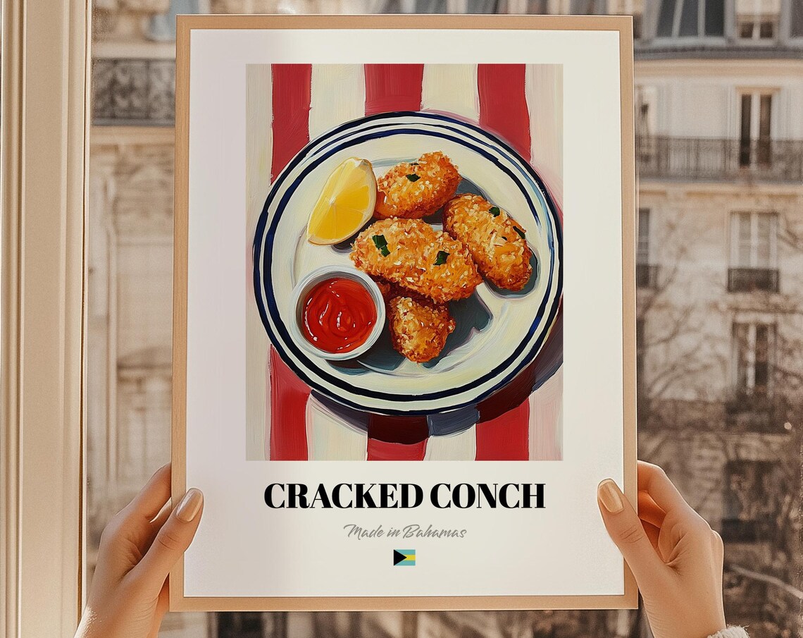 Cracked Conch Bahamian Fried Seafood Painted Island Dish Poster