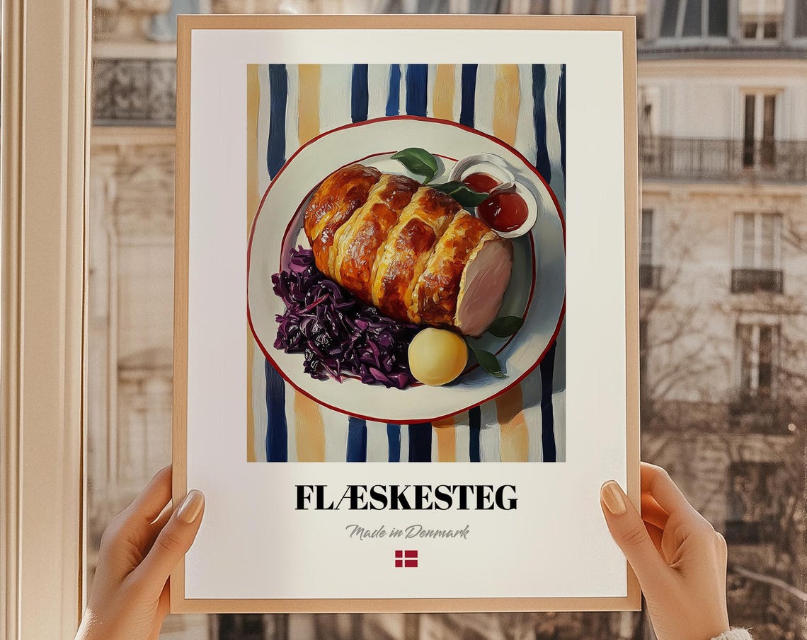 Flaskesteg Wall Art Print Poster Danish Cuisine Roast Pork Friend Gift Denmark Cafe