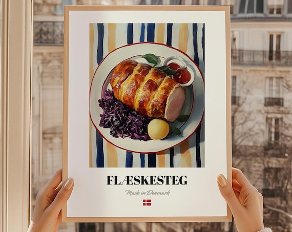 Flaskesteg Wall Art Print Poster Danish Cuisine Roast Pork Friend Gift Denmark Cafe