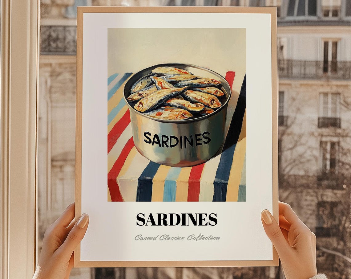 Sardines Canned Food Print Pantry Wall Decor Chef Gift Restaurant Kitchen Art