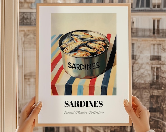Sardines Tin Vintage Style Grocery Can Pantry Kitchen Poster