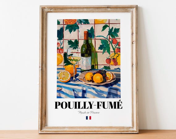 Pouilly-Fume French White Wine Bottle Glass Lemon Still Life Poster