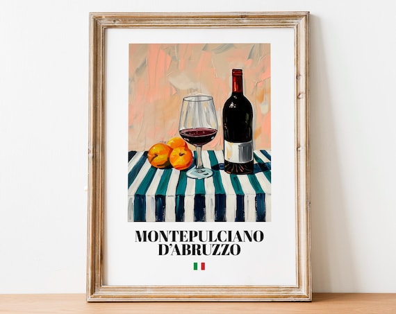 Italian Montepulciano Art Print Poster Rich Red Wine Artwork For Bars