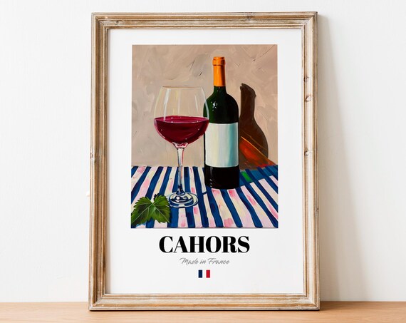 French Cahors Art Print Poster Malbec Vineyard Artwork For Bars And Bistros