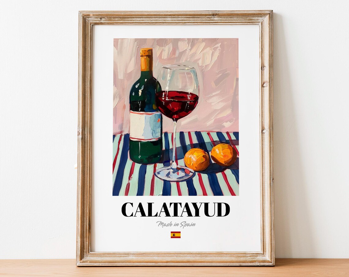 Spanish Calatayud Art Print Poster Vineyard Artwork For Cafs And Restaurants