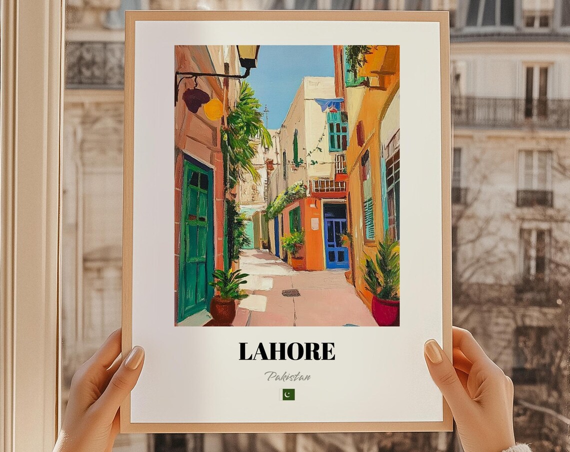 Lahore Pakistan Poster Colorful Old City Alley Painting Travel Gift