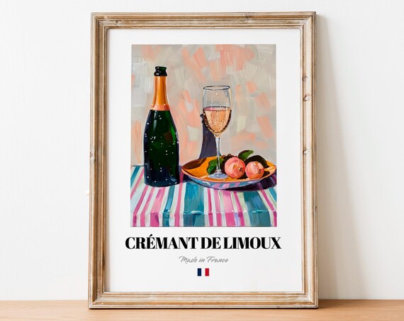 Vintage Crmant De Limoux Art Print Poster Boho French Sparkling Wine Artwork For Kitchens