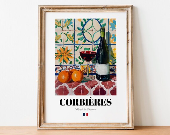 Vintage Corbires Bottle Print Poster Wine Art For Homes And Bars