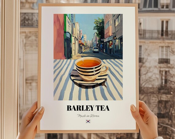 Barley Tea Made in Korea Retro Style Tea Cup Art Wall Poster