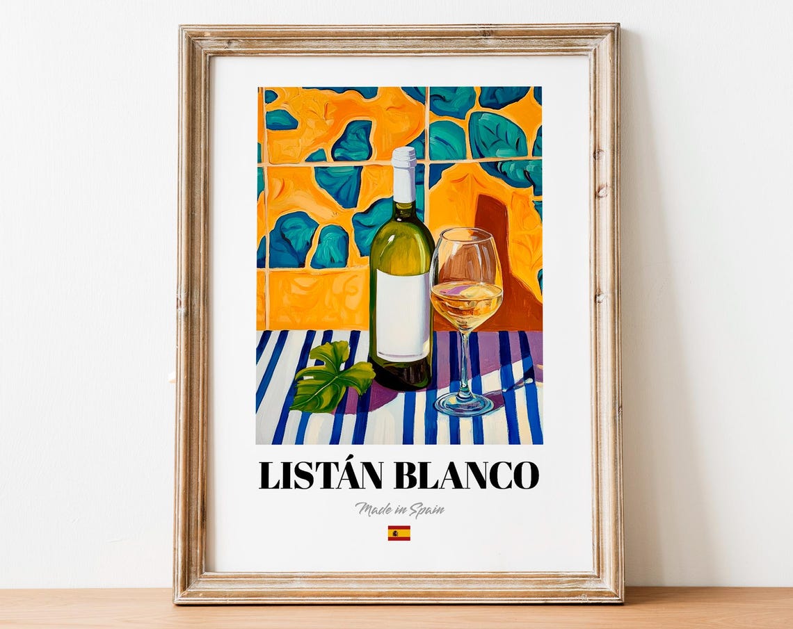 Listan Blanco White Wine Monstera Leaf Tropical Kitchen Poster