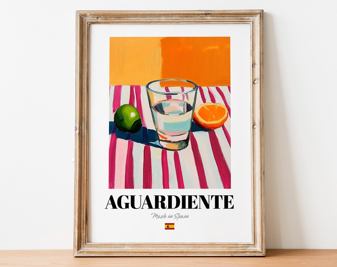Vintage Aguardiente Bottle Poster Print, Spirit Art