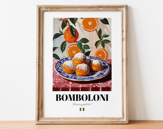 Bomboloni Italian Sugar Donuts Dessert Poster On Patterned Table