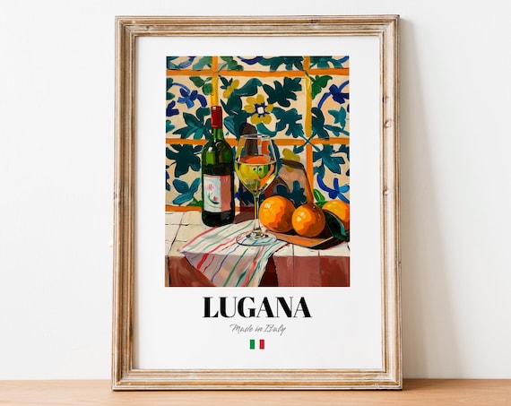 Vintage Lugana Bottle Print Poster Italian Wine Art For Culinary Spaces