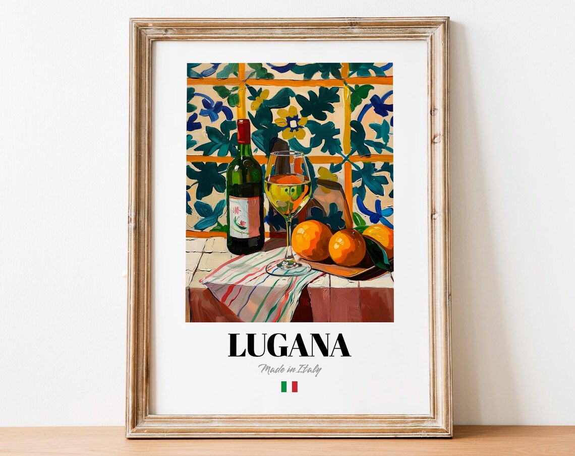 Vintage Lugana Bottle Print Poster Italian Wine Art For Culinary Spaces