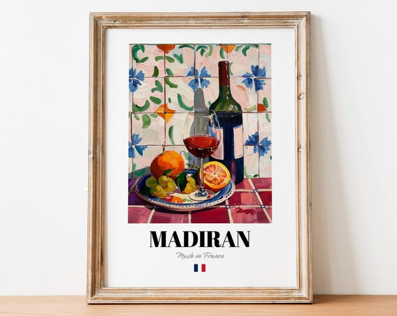 Madiran French Vintage Red Wine Glass Fruit Still Life Art Poster