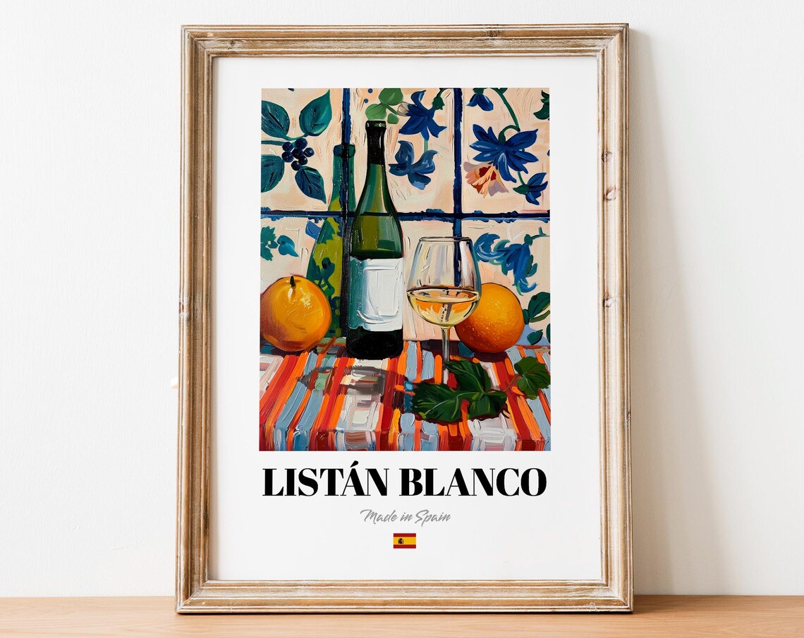 Vintage Listn Blanco Bottle Print Poster Boho Wine Art For Homes And Bars
