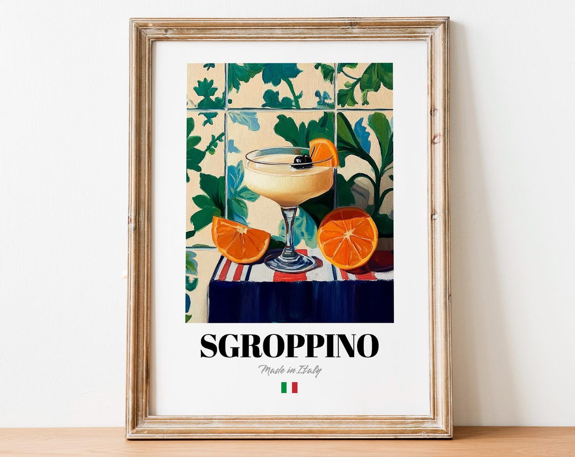 Sgroppino Italian Lemon Sorbet Cocktail Bar Art Decor Poster
