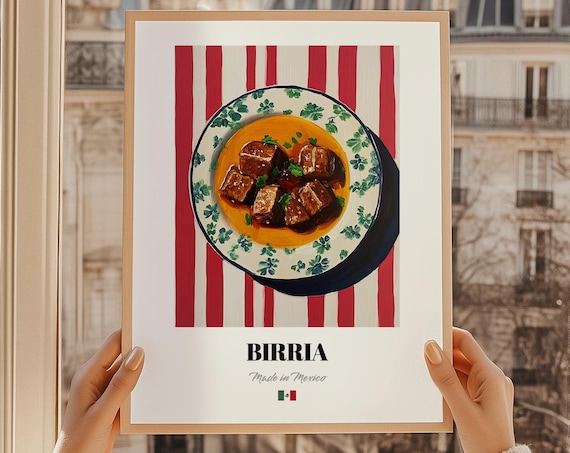 Birria Mexican Slow Cooked Beef Painting Poster Consomme Bowl Food Art