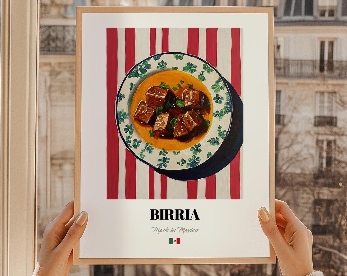 Birria Mexican Slow Cooked Beef Painting Poster Consomme Bowl Food Art