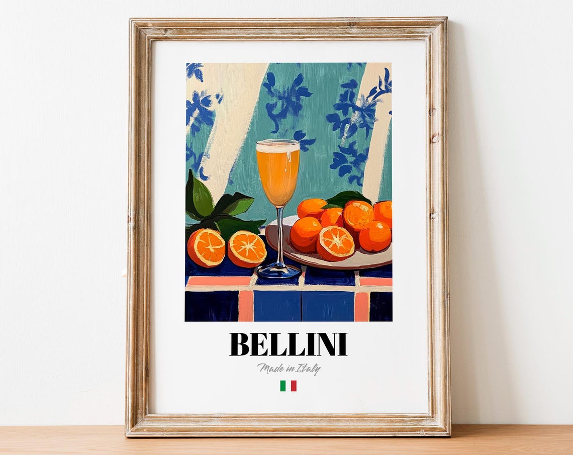 Bellini Italian Peach Cocktail with Oranges Bar Art Decor Poster