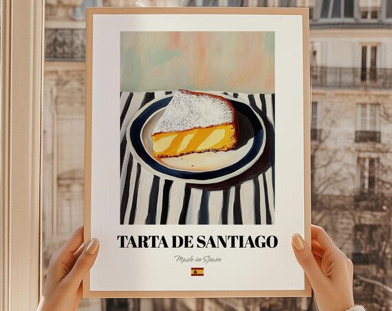 Tarta de Santiago Spanish Almond Cake Slice Dessert Food Poster