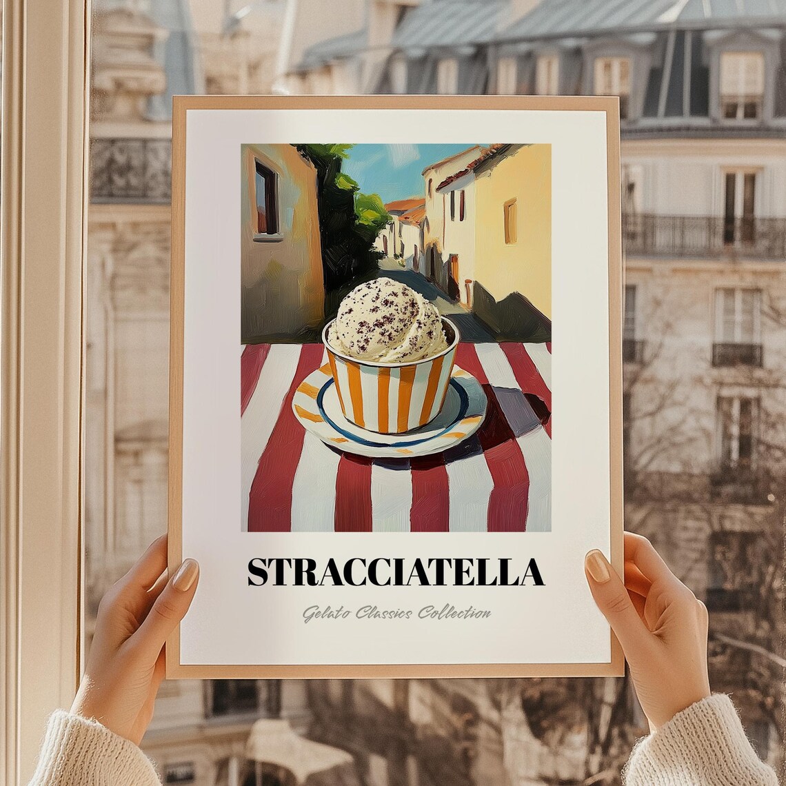 Stracciatella Italian Gelato Cup Painted on Italian Street Scene Poster