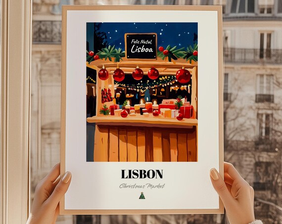 Lisbon Lisboa Portugal Christmas Market Wall Art Print Poster Presente De Natal Feliz