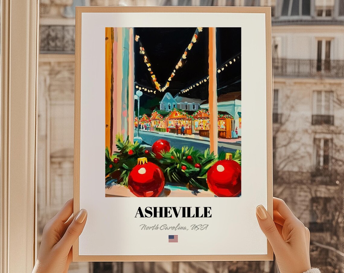 Asheville North Carolina Christmas Market Night Ornaments Poster