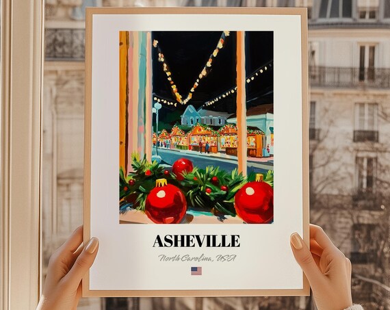 Asheville North Carolina Christmas Market Night Ornaments Poster