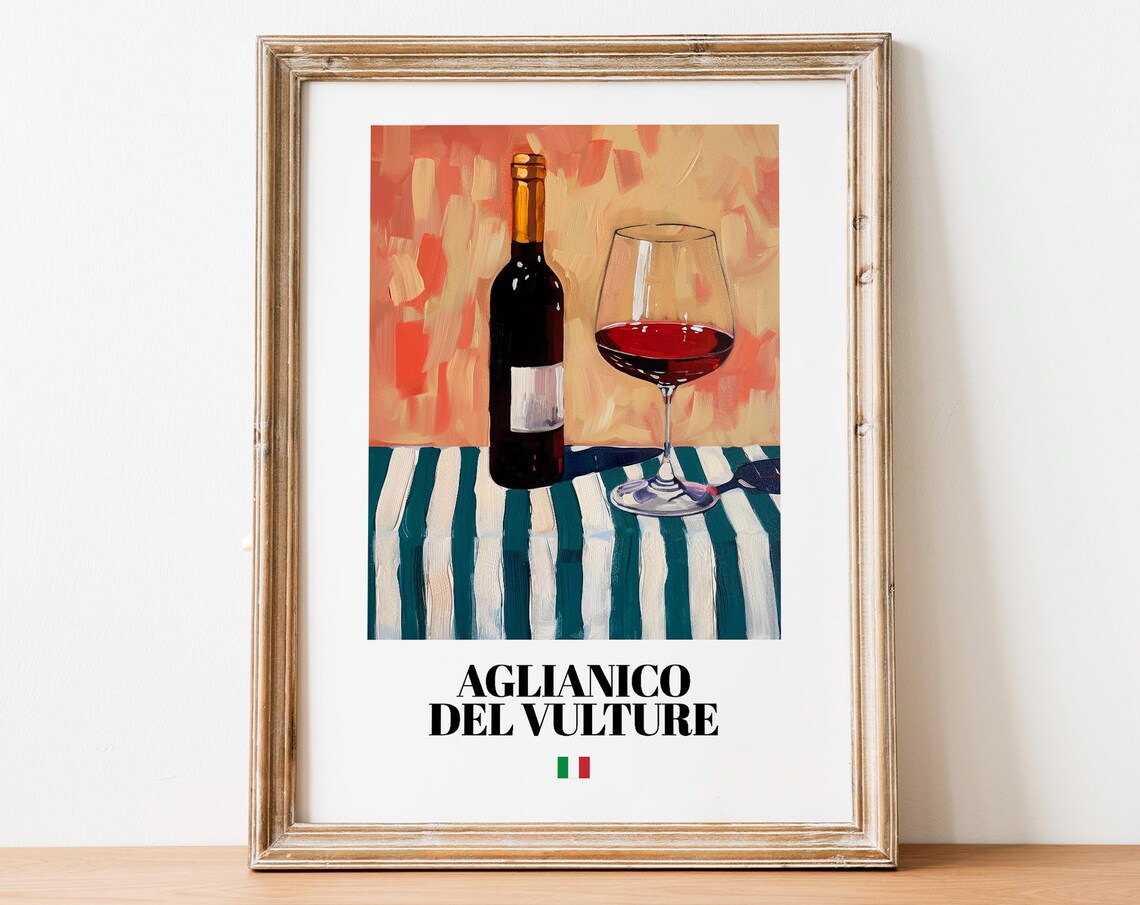Italian Aglianico Art Print Poster Vineyard Artwork For Bars And Homes