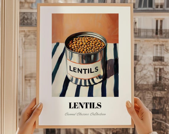 Lentils Canned Vegetables Pantry Wall Decor Print Cooking Gift Restaurant Kitchen Art